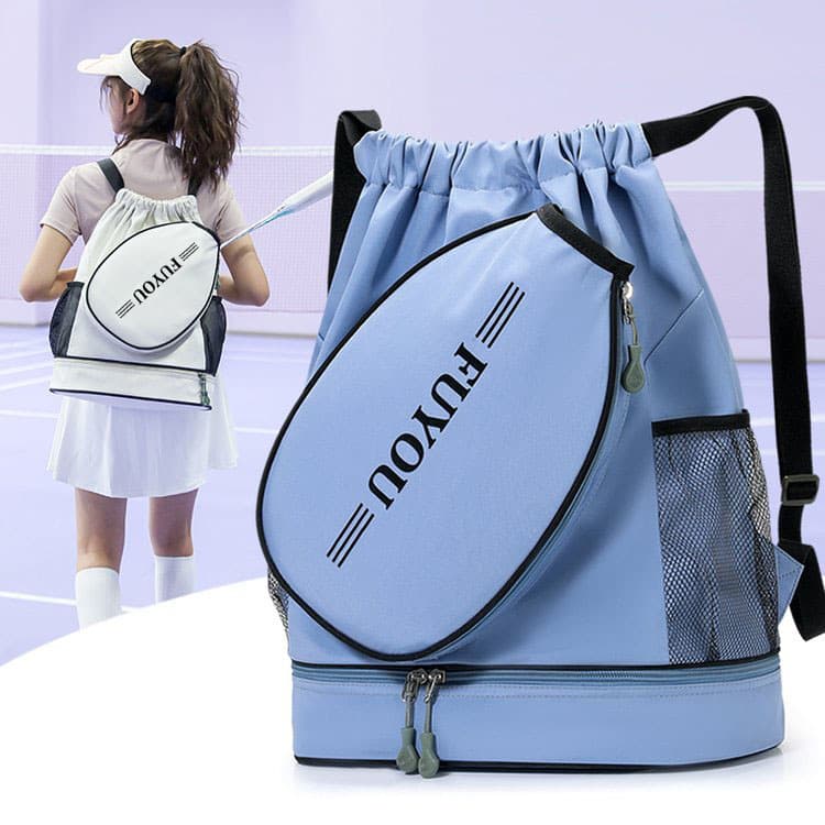 Tennis and Badminton Dual-Purpose Sports Backpack, Wet-Dry Separation, Drawstring Cinch Yoga Bag, Solid Color Backpack