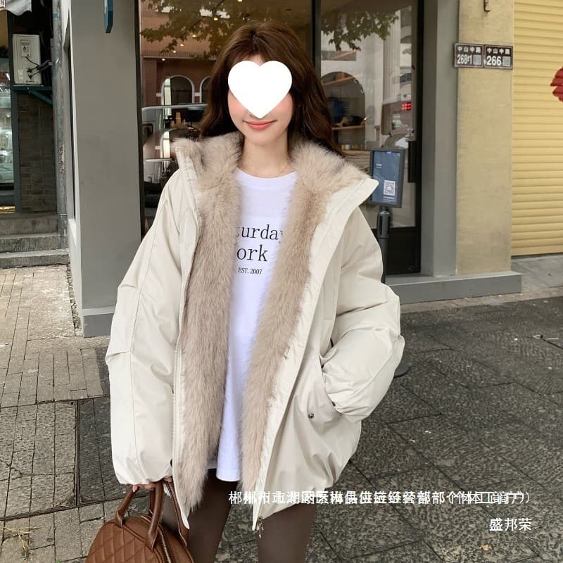Factory direct sales leather splicing fur collar bud pie jacket Barn style down cotton men's and women's retro style warm jacket