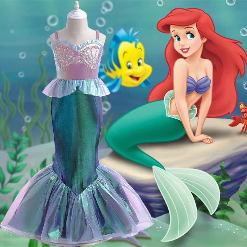 Foreign trade mermaid girl princess dress movie same style children's suspender dress fishtail skirt swimsuit photo gauze