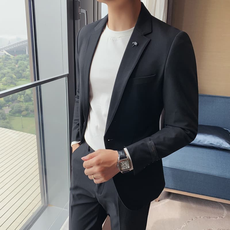 Encrypted Delivery Autumn and Winter Men's Casual Jacket Single-Button Suit Business Casual Jacket Commuter Black Suit