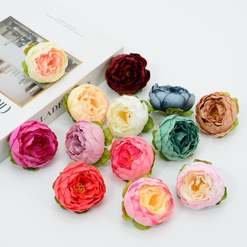 Simulated flower wholesale European style small peony flowers wedding decoration flower head garland decoration silk flower cross-border hot selling flower head