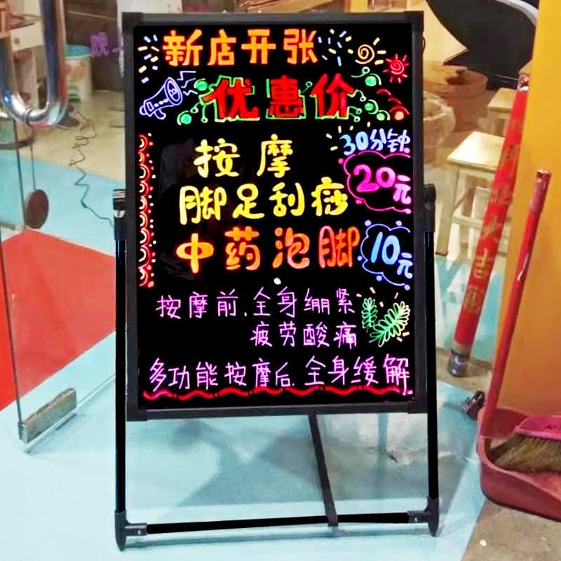 Light-Up Small Blackboard Sign LED Fluorescent Advertising Panel Handwritten Flashing Letters with Light Rechargeable Night Market Long Battery Life