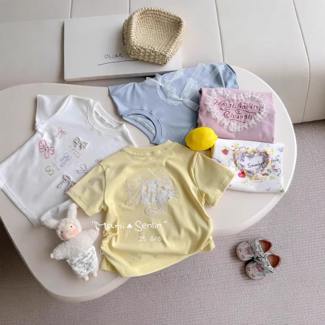 Children's Cotton Short Sleeve T-Shirt for Girls, Summer Top with Cartoon Print, Fashionable Base Layer