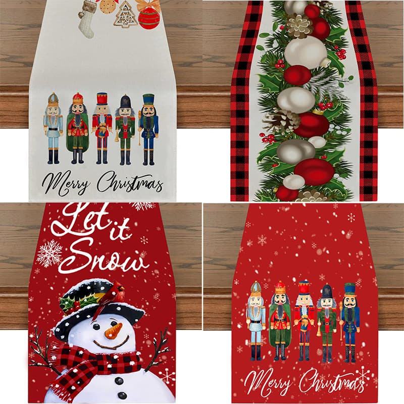 Cross-border Bestseller Christmas Polyester Printed Table Runner for Western Restaurant Decoration Nordic Dining Table Christmas Snowman Table Runner