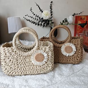 26 New Style Rectangular Handbag Vacation Beach Bag Handwoven Paper Straw Bag Round Bucket Bag Trendy DIY Women's Bag