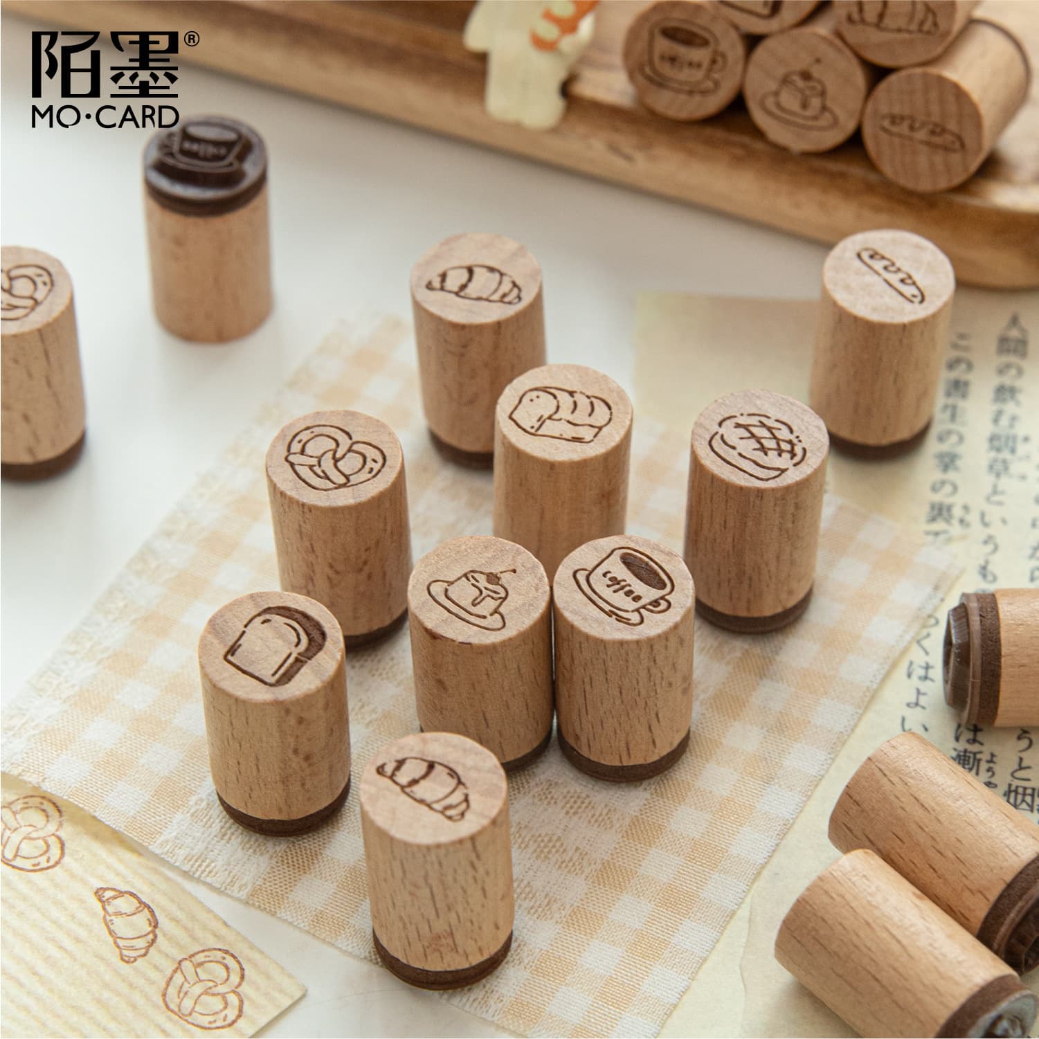 Momo Beech Wood Stamp Small Bakery Series Cute Cartoon Patterns Versatile Daily Journal Decoration Stamps