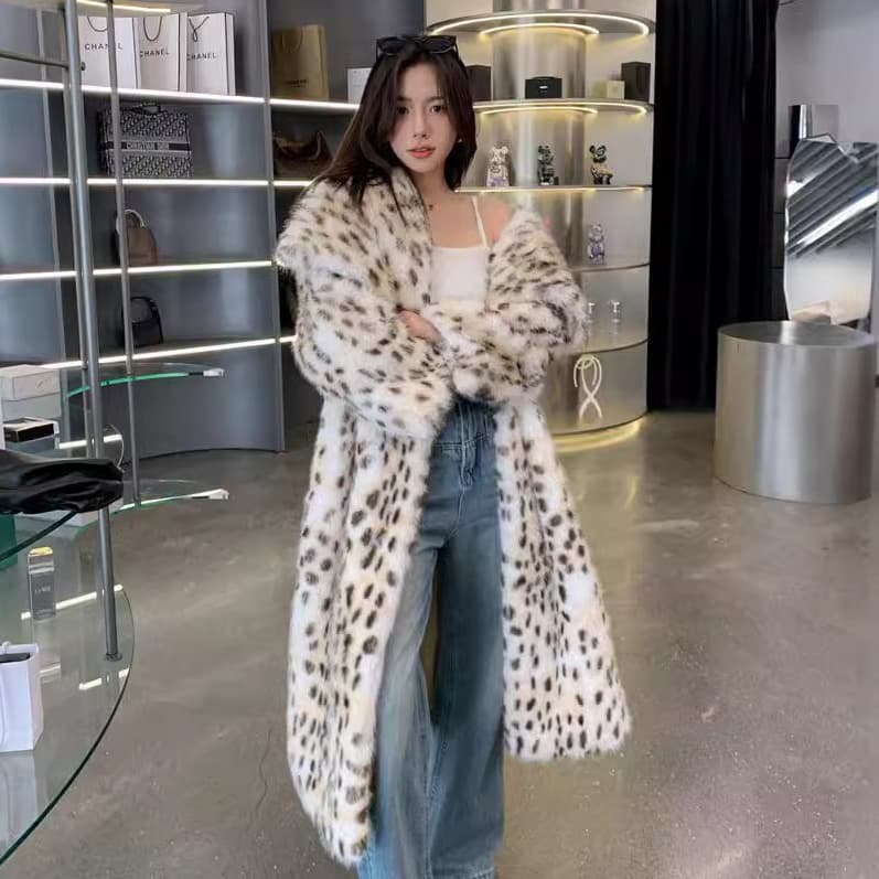 Korean-style Woven Lapel Ruffled Fur Coat Fox Fur Raccoon Fur Faux Fur Overcoat Fashion