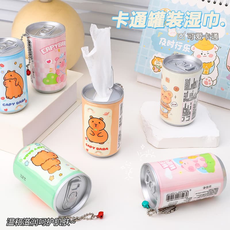 Cute Creative Mini Toy Portable Cola Can Wipes Disposable Aluminum Can Nonwoven Wet Wipes