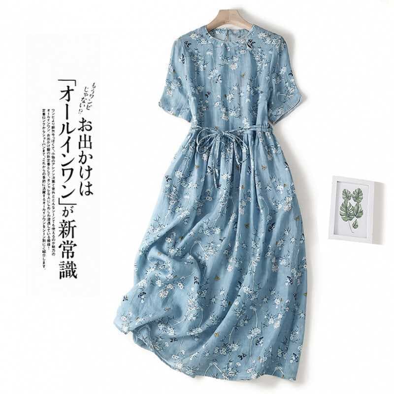 Plus Size Summer Dress, New Vintage Cotton Linen Floral Dress for Women