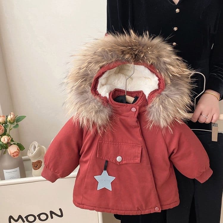 Girls' Cotton Coat Winter 2025 New Children's Fleece-Lined Thick Parka Jacket Warm Baby Winter Fashion