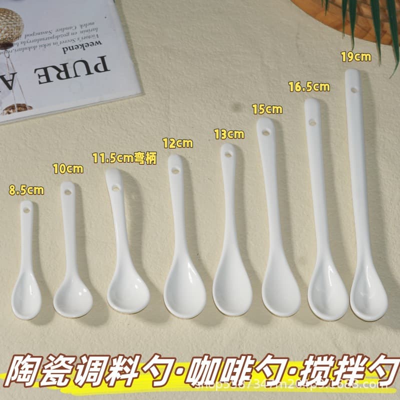 Ceramic Coffee Stirring Spoon Yogurt Spoon Seasoning Spoon Small Spoon Dessert Spoon Long Handle Commercial
