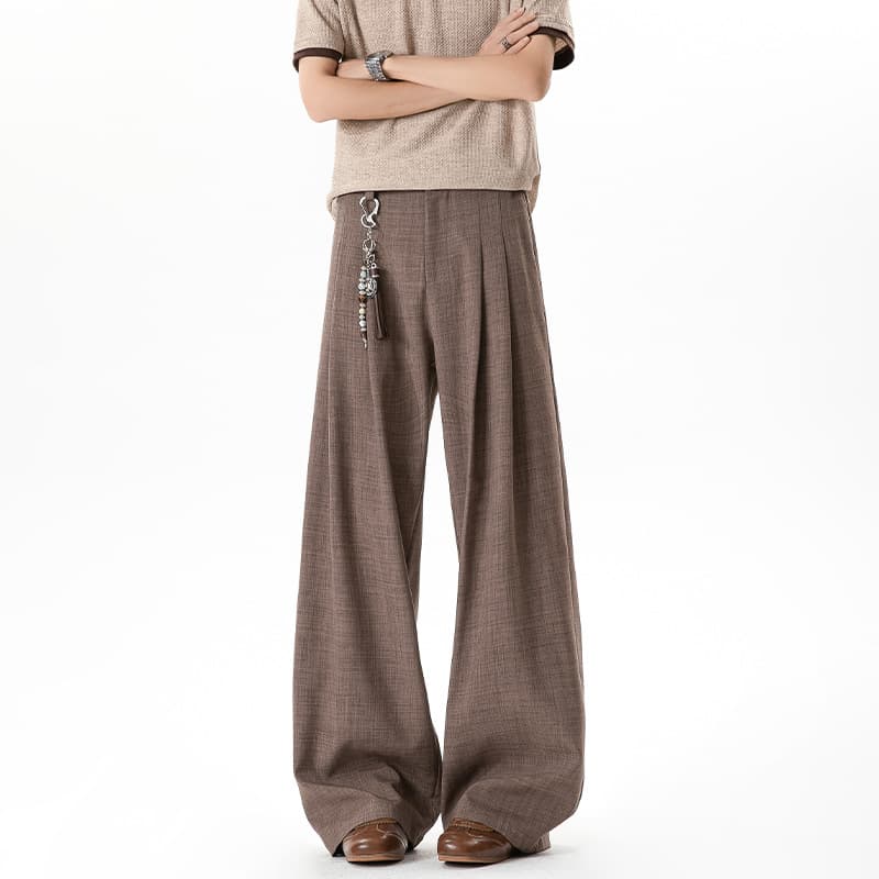 Old Money Style Pleated Faux Linen Pants Summer Thin Breathable Relaxed Wide-Leg Dress Pants Loose Straight Casual Trousers