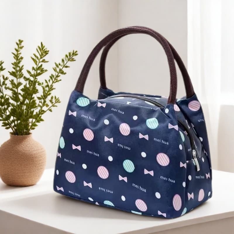 Oxford Cloth Printed Lunch Box Bag New Fashion Casual Women's Handbag Cute Cartoon Mommy Bag Zipper Closure Handheld Bag