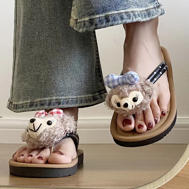 Shirley Daphne Bear Thong Slippers Women's Summer Soft Sole Fashionable Cute Cartoon Slippers Anti-Slip Wear-Resistant PVC