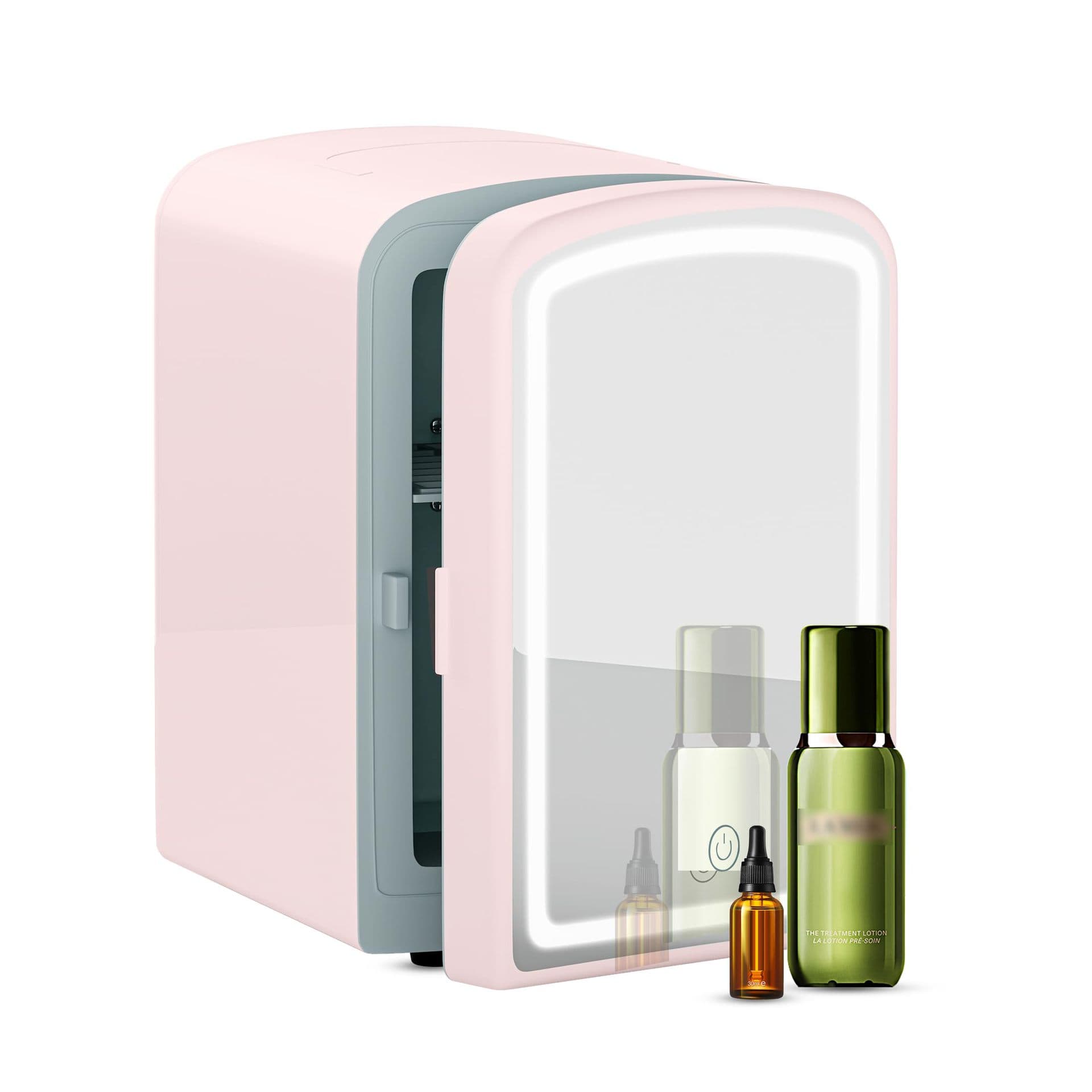 Portable Mini Fridge with Dimmable LED Mirror, Hot and Cold Beauty Fridge for Cosmetics, Car and Home Use