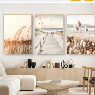 Modern Autumn Landscape Lake Dry Grass Plants Sunset Living Room Bedroom Background Wall Poster Frameless Painting Core Hanging Picture