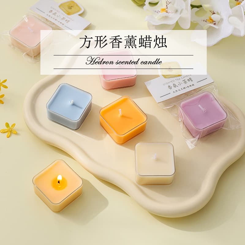 Source Factory Scented Candle Customized Colorfulful Square Tea Candle Smoke-Free 4-Hour Soy Wax Aromatherapy Long-Lasting Light Fragrance