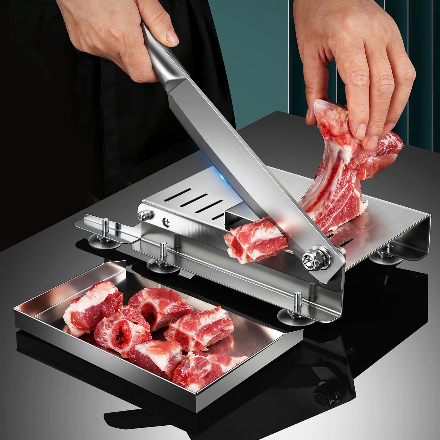 Manual Meat Slicer Home Use Multi-Function Slicer for Agao, Commercial Chicken Cutter Frozen Meat Chopper Guillotine