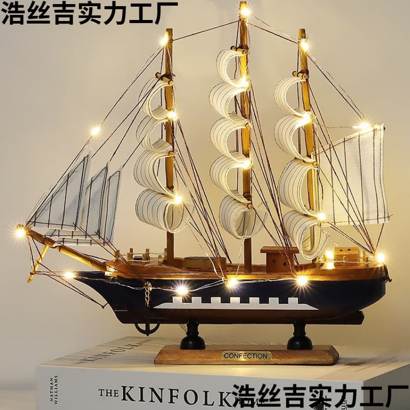 Sailboat Model Ornament Smooth Sailing Ship Model Living Room Small Wooden Boat Entrance Bar Cabinet TV Cabinet Bookshelf Display Gift