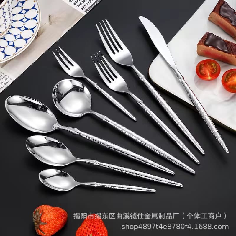 Ballet Hammer Pattern 304 Stainless Steel Western Cutlery Knife, Fork and Spoon Set Dessert Spoon Fruit Fork Steak Cutlery