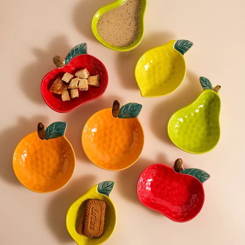 Japanese Hand-Painted Cartoon Fruit Multi-Purpose Sauce Dish, Fruit Bowl, Snack Bowl, Small Ceramic Pet Bowl, Small Plate for Home Use