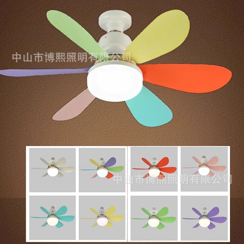 New cross-border E27 screw base household silent small fan light, smart ceiling fan light for dining room and bedroom.