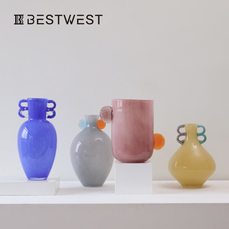 bestwest candy-colored double-eared vase cute utensils ornaments colored glass vases soft decoration between boards