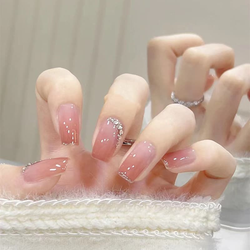 TikTok Explosions Wear Nail Pieces Advanced Sense Summer Sweet Style Handmade Nail Pieces Rhinestone Gradient Fake Nail Patch