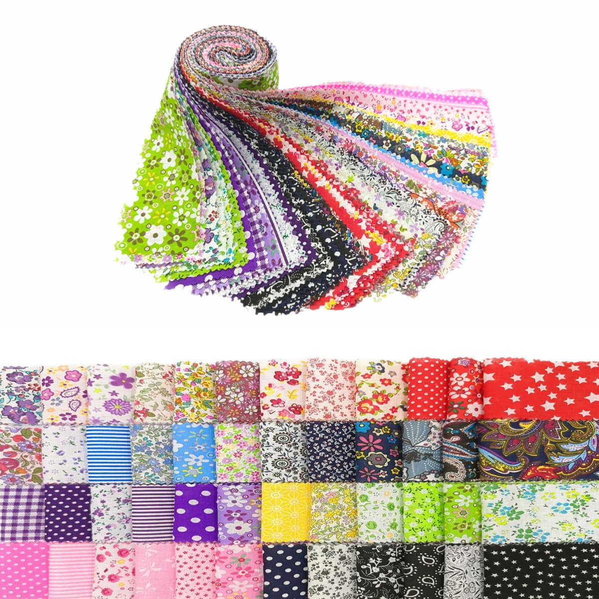 50 pieces of quilt cotton fabric with floral prints for beginners' DIY patchwork and small fabric bundles