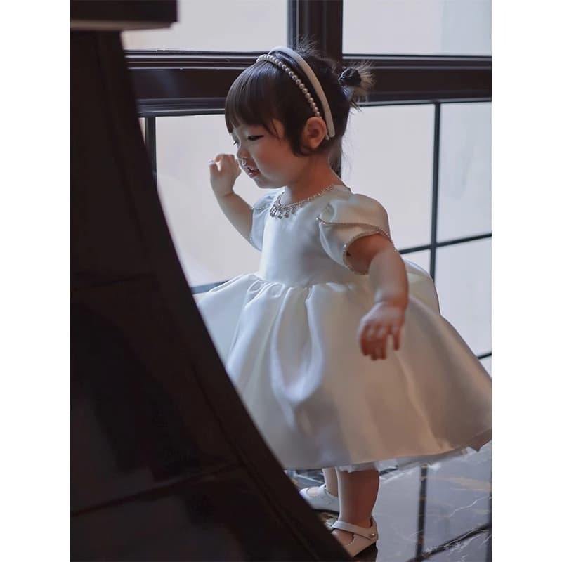 1st Birthday Dress for Girls Princess Tutu Dress Versatile Flower Girl Wedding Banquet White Puffy Dress
