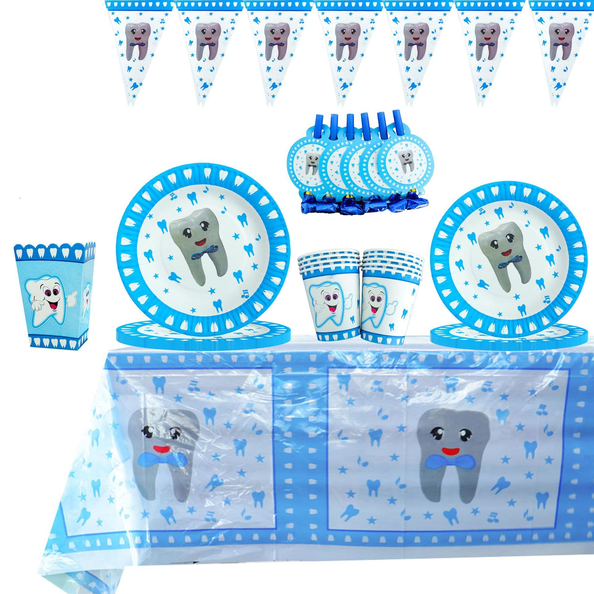Cross-border bluetooth birthday party supplies tableware paper plates paper cups tissue paper party decoration props tablecloths