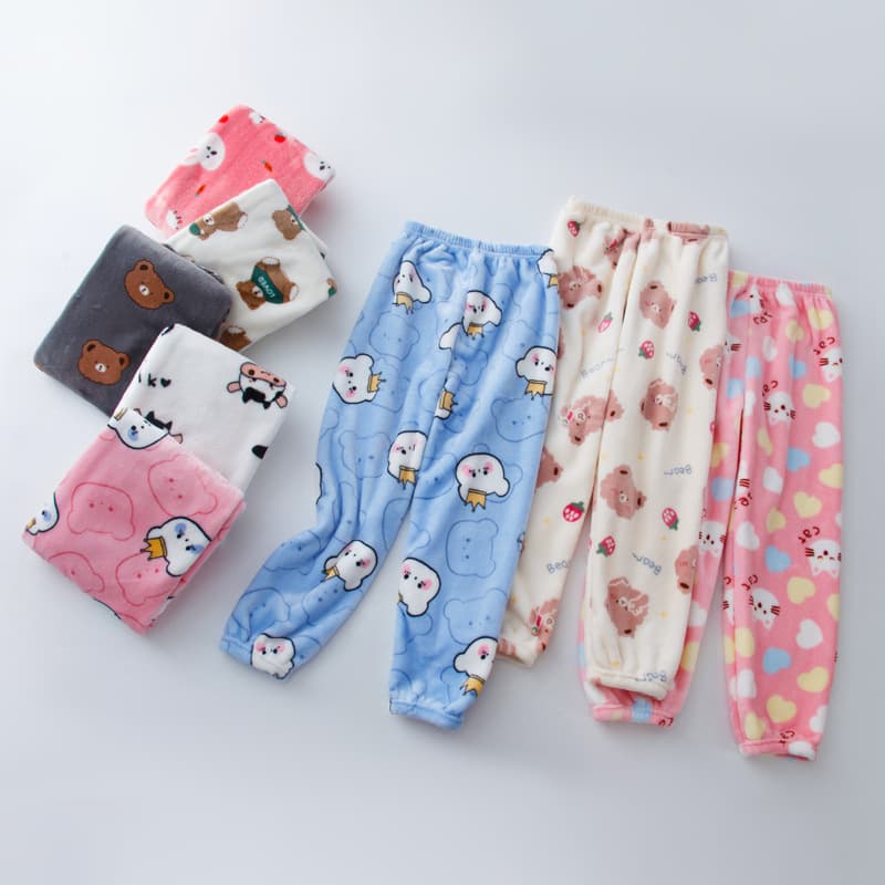 Kids Pajama Pants Winter Thickened Coral Fleece Boys Loose Loungewear Pants Toddler Warm Girls Flannel Pants