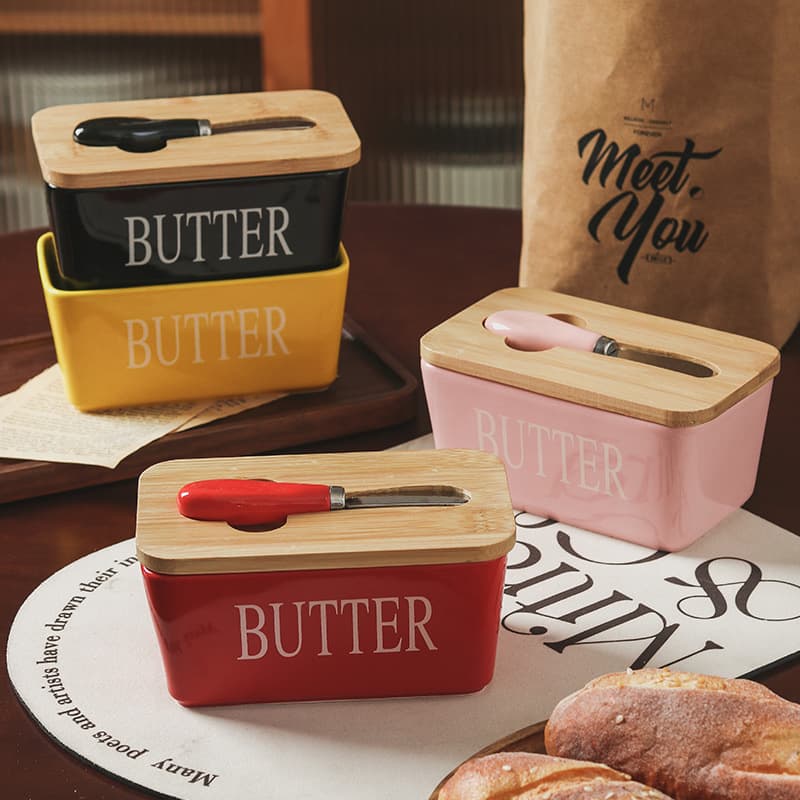 Ceramic Butter Dish Butter Box with Knife Restaurant Butter Container US Market Exclusive Butter Plate