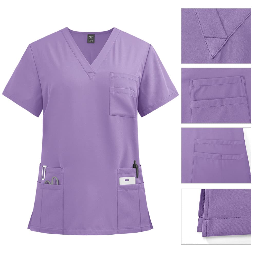 New V-Neck Separate Medical Work Uniform with Pocket Straight-Leg Pants, Scrub Suit for ICU, Unisex