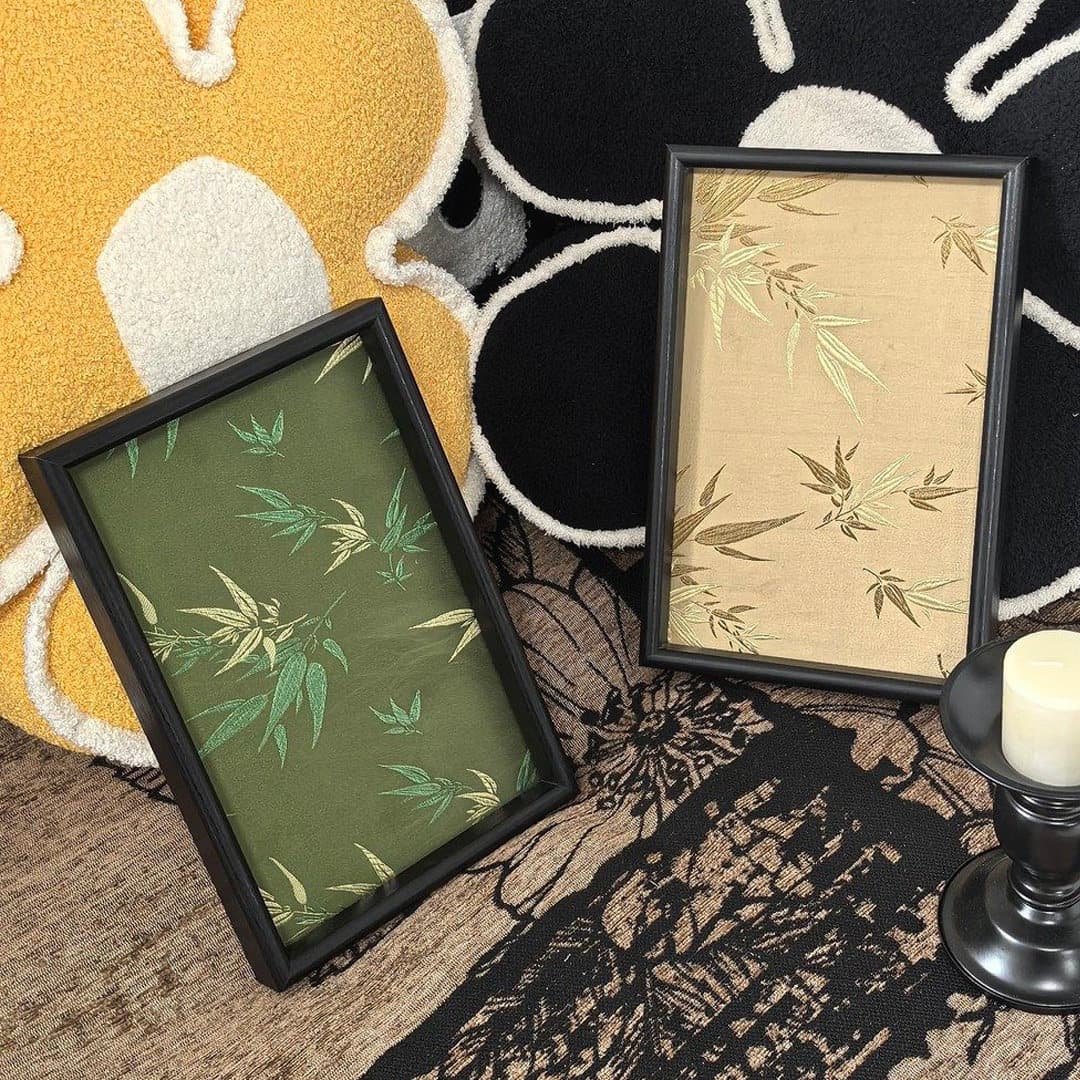 Embroidered Light and Shadow Bamboo Leaf Style Tray, Storage Tray, Jewelry Storage, Entryway Household Fabric Tea Tray, Decorative Storage Tray