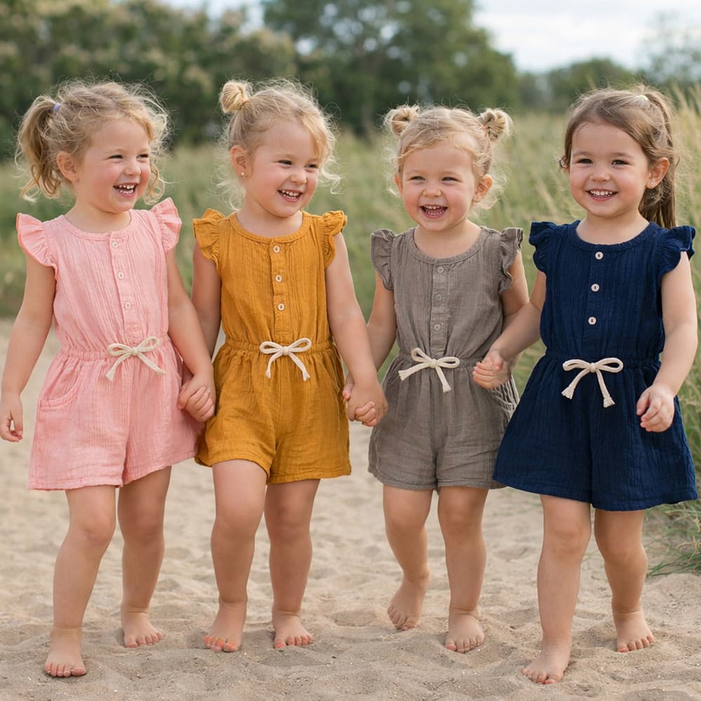 Kids Tales Children's Summer Ins Style Baby Small Flutter Sleeve Jumpsuit Solid Color Girls' Romper
