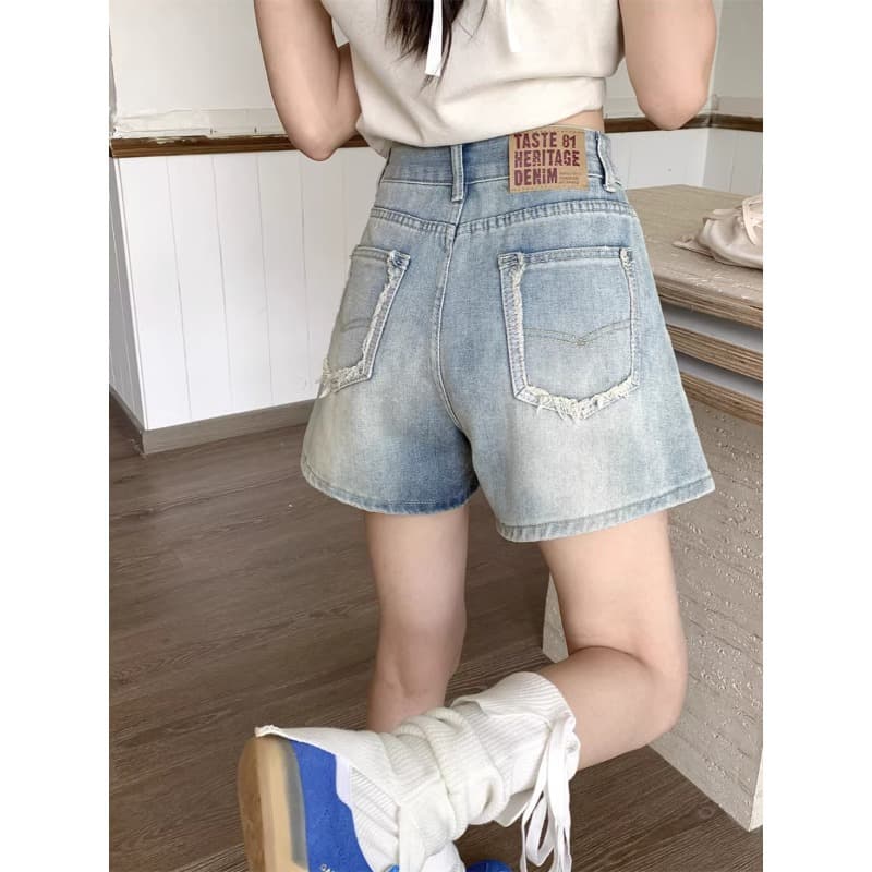 Korean-style blue high-waist straight-leg jeans for women, summer new plus-size loose-fitting skinny wide-leg hot pants shorts