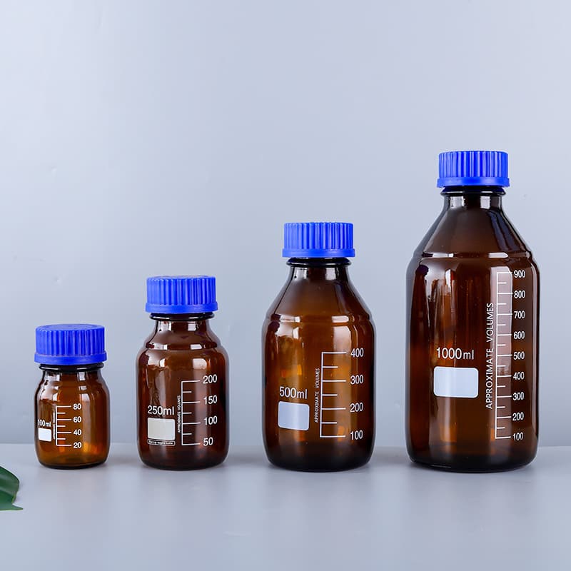 Factory Sales 100ml 250ml 500ml 1000ml Round Brown Syrup Blue Cap Reagent Bottle Laboratory Glassware
