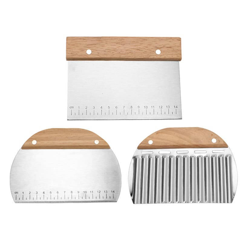 Scored Flour Cutter with Oak Handle, Dough Cutter, Crinkle Potato Cutter, Waffle Fry Slicer, Corrugated Fries Knife