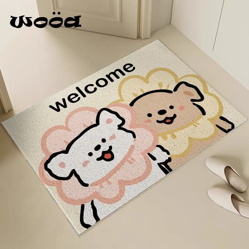 Cute Dog Doormat, Cuttable Entry Door Mat, Hallway Silk Grass Carpet, Dust Removal, Anti-Slip