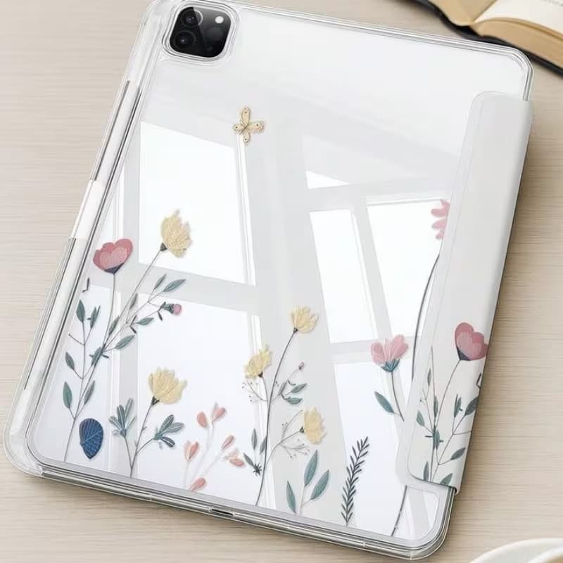 Simple floral iPad tablet protective case suitable for ipad11 generation 2025 Air7 high transparent acrylic