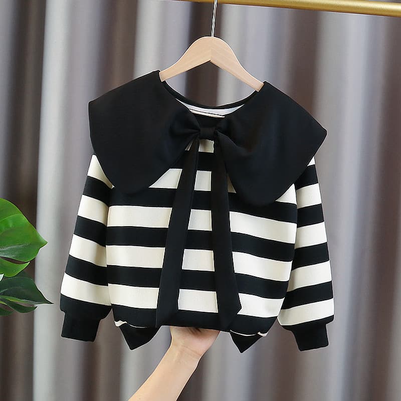 Girls Bow Hoodie Spring Autumn Long Sleeve Loose Striped Top Casual Jacket for Big Kids