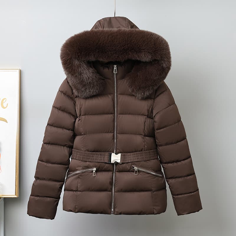 2026 Winter Plush Cotton Clothes Women's Short Hooded Small Fragrance Style Lace-Up Large Fur Collar Slim Fit Cotton-padded Jacket Small Jacket