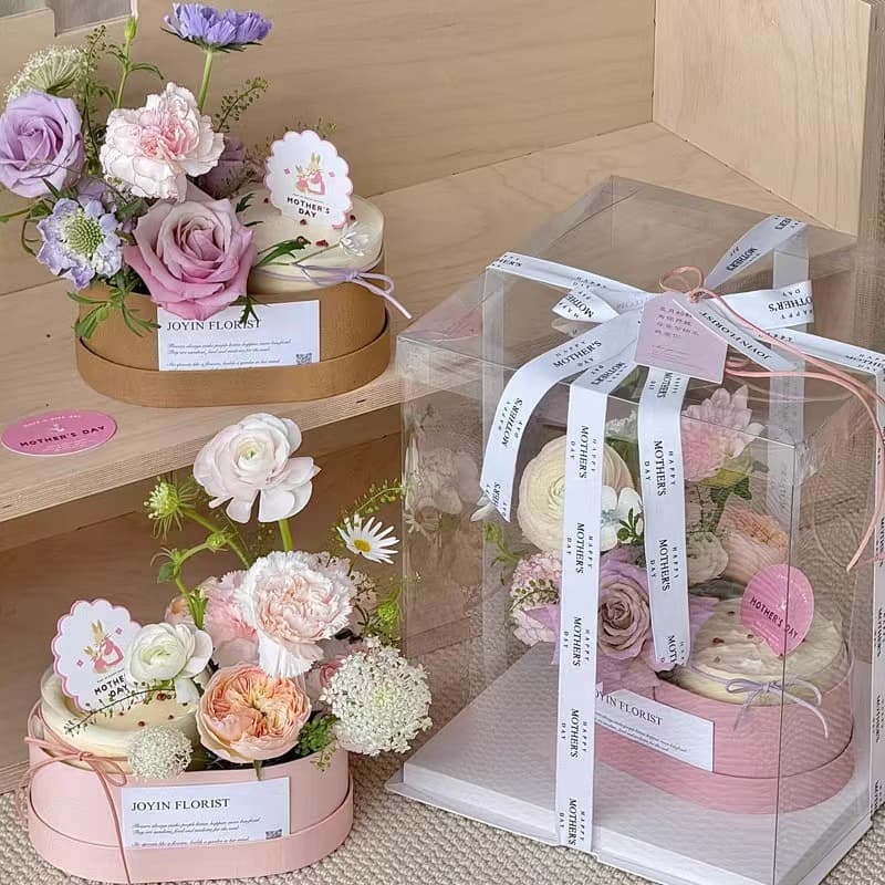 2025 Mother's Day Flower Gift Box Oval Flower Box Cake Decoration Mother's Day Gift Paper Packaging Box