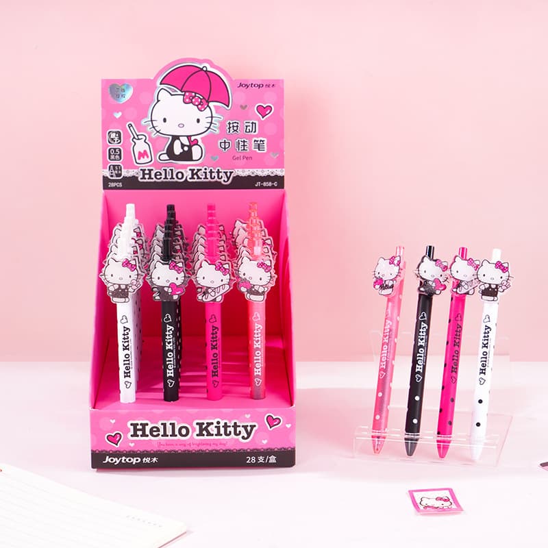 YueMu Xiaohongshu Viral Kitty Gel Pen Cartoon Sticker Clip Cute Hello Kitty 0.5mm Retractable Black Pen