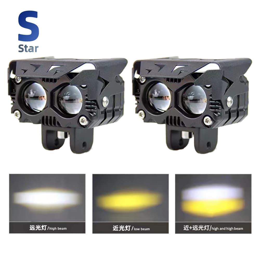 Motorcycle LED Spotlight High Brightness Yellow White Light Focused Beam External Two-Bulb Spotlight