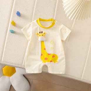Summer New Short-Sleeve Romper Bodysuit Baby Stylish Boys Girls Giraffe Shoulder-Snap Short Crawling Suit