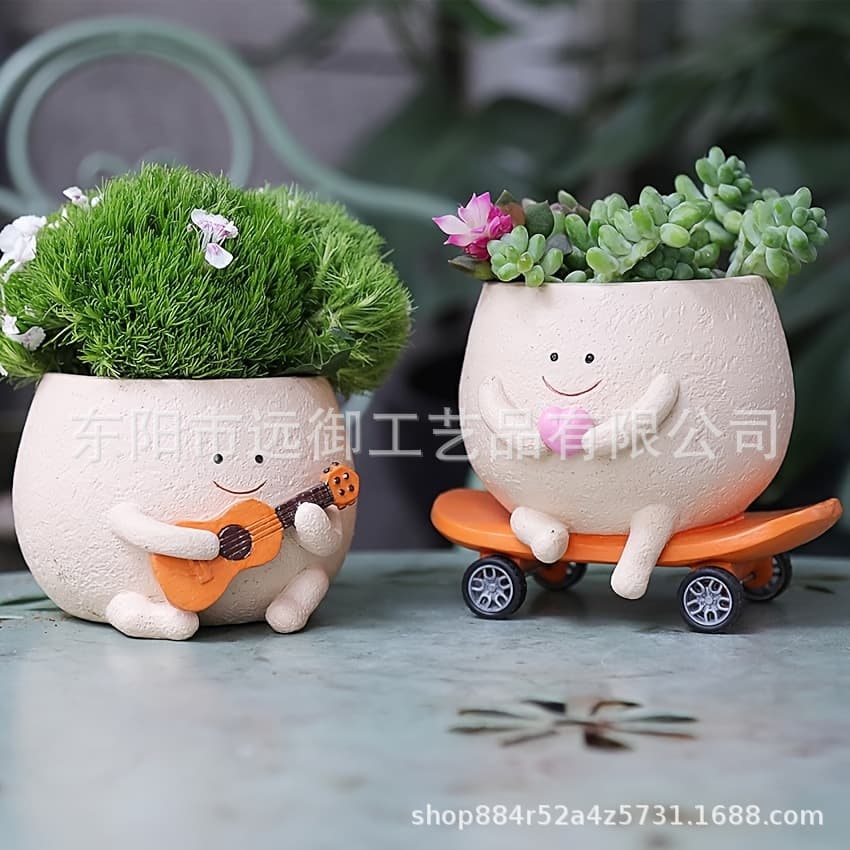[Cross-border] Parent-child succulent small flowerpot office study decoration guitar creative cute green plant ornaments