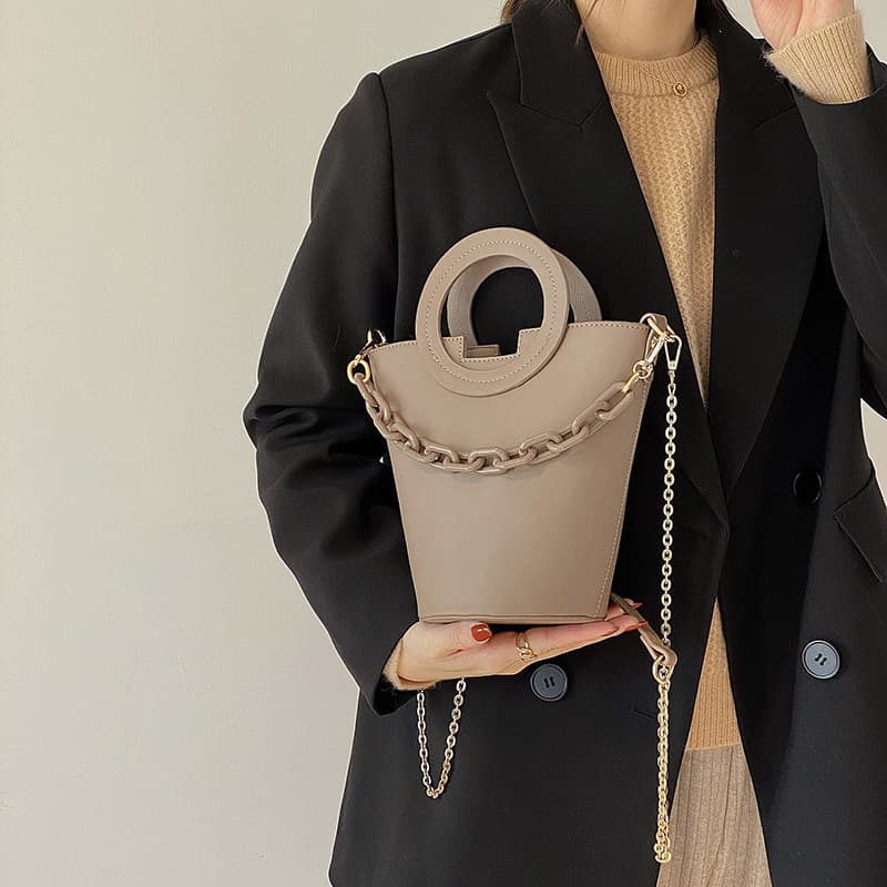2025 New Cross-Border Bucket Bag Casual Fashion Handbag with Ring Handle, Chain Single Shoulder and Crossbody Bag