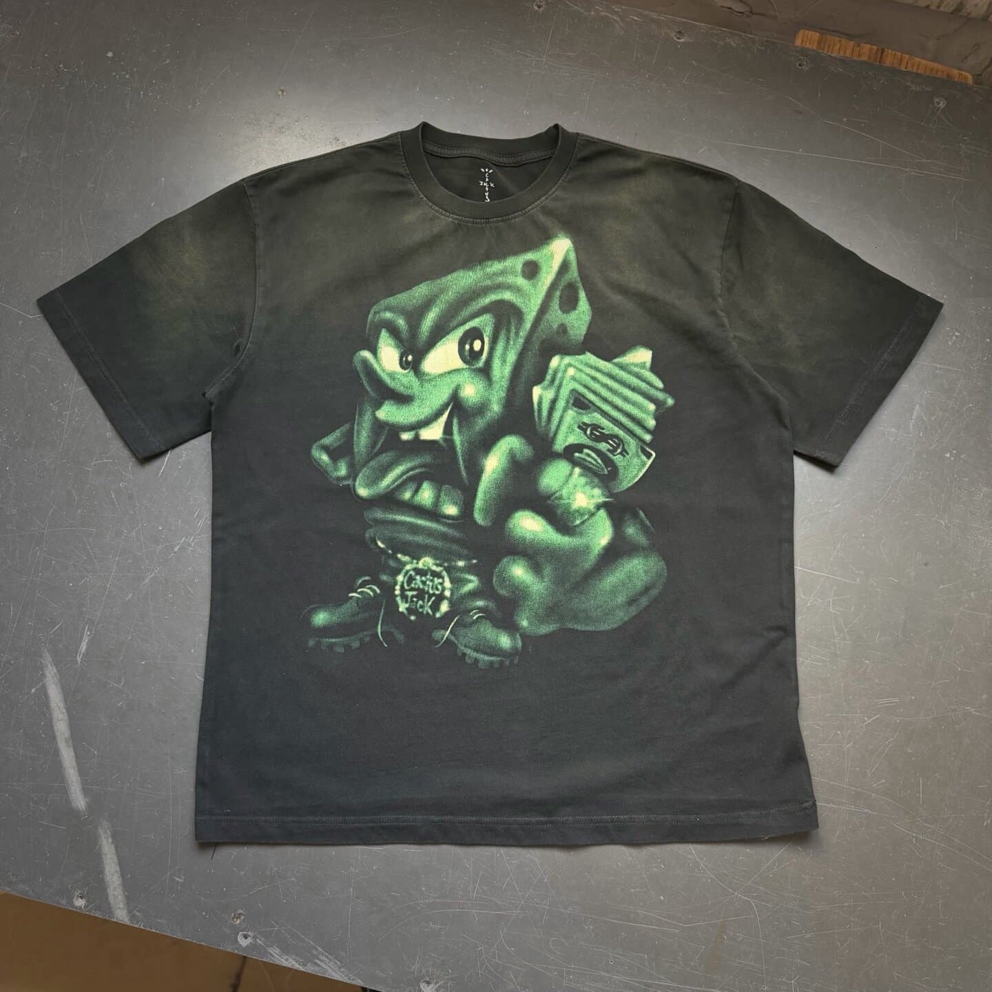 Travis Scott Cactus Jack SpongeBob Plankton Washed Short Sleeve T-Shirt Unisex Streetwear